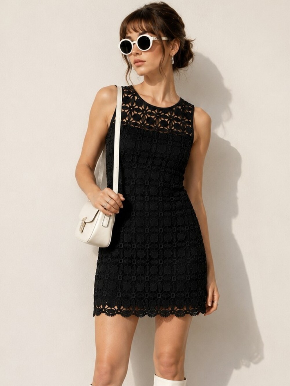 Lauren Ralph Lauren Geometric Lace Shift Mini Dress Mod Retro Style Petite
